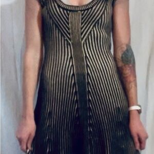 Free People Black and Cream Striped Midi Dress